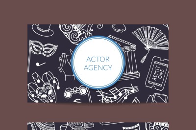 Vector doodle theatre elements business card template