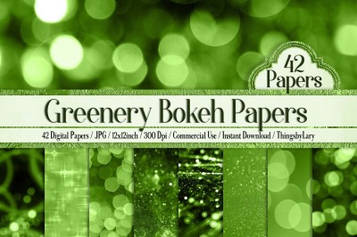 42 Greenery Bokeh and Glitter Digital Papers 12 x 12 inch