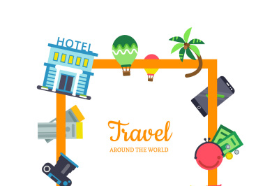 Vector flat travel elements with place for text