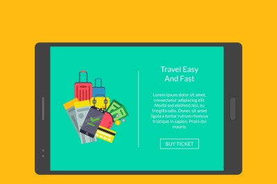 Vector concept illustration of webpage for tablet with flat travel ele