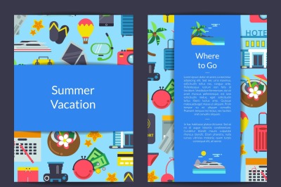 Vector flat travel elements card, flyer or brochure template for trave