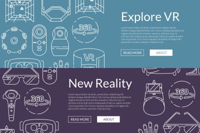 Vector banners illustration with linear style virtual reality elements