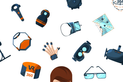 Vector concept illustration with flat style virtual reality elements