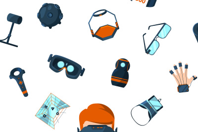 Vector concept illustration with flat style virtual reality elements