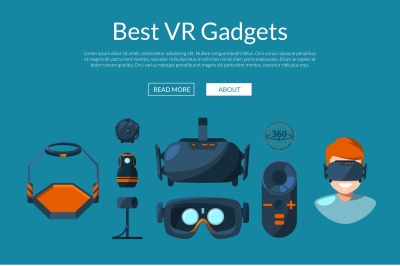 Vector website page template with flat style virtual reality elements