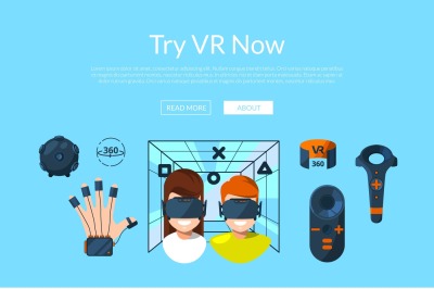 Vector website page template with flat style virtual reality elements