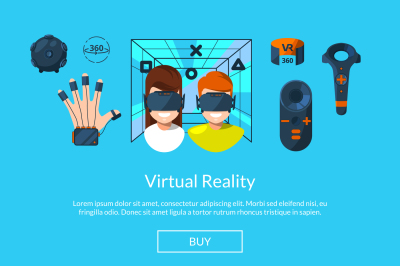 Vector template for website with flat style virtual reality elements