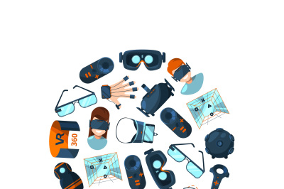 Vector flat style virtual reality elements in circle illustration