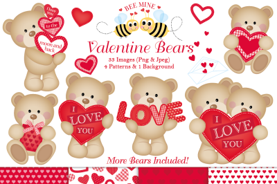 Valentine clipart, Valentine bear graphics and illustrations, Bears