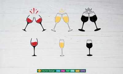 Set of Wine Glasses SVG Cut Files - Wine Glasses Cliparts