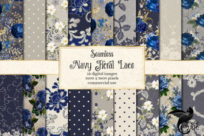 Navy Floral Lace Digital Paper