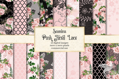 Pink Floral Lace Digital Paper