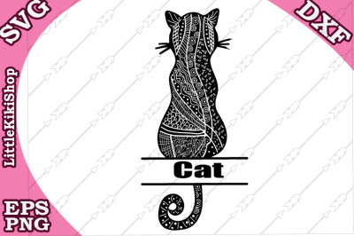 Zentangle Cat Monogram Svg, MANDALA CAT SVG,Cat Split Monogram