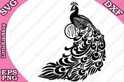 Zentangle Peacock Monogram Svg, MANDALA PEACOCK SVG