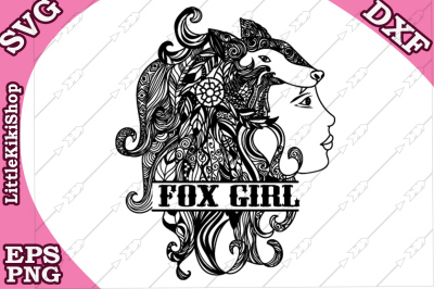 Zentangle Girl Monogram Svg, MANDALA GIRL SVG, Fox Girl cut file