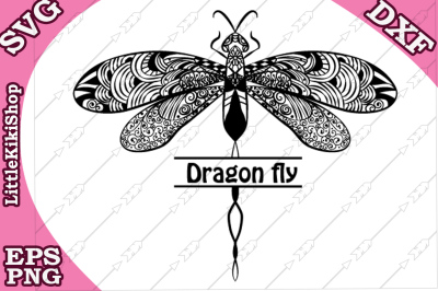Zentangle Dragonfly Monogram  Svg, MANDALA DRAGONFLY