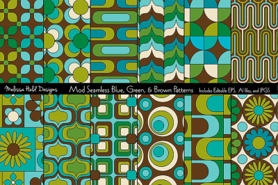 Mod Blue & Green Seamless Patterns