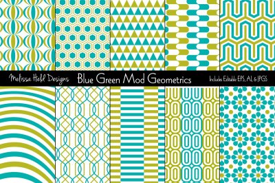 Blue & Green Mod Geometric Patterns