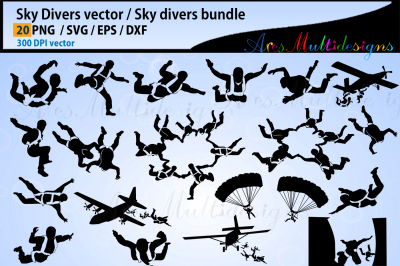 Sky Divers SVG silhouette Bundle, skydivers SVG bundle, dive cut file