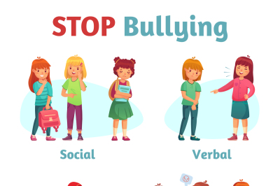 Stop school bullying. Aggressive teen bully, schooler verbal aggressio