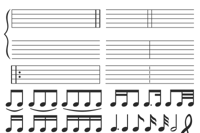 Music notes. Musical melody notation, note tone and treble clef swirl 