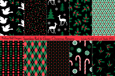 Seamless Red Green Holiday Patterns