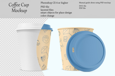 Coffee cup mockup. Product place. PSD object mockup.