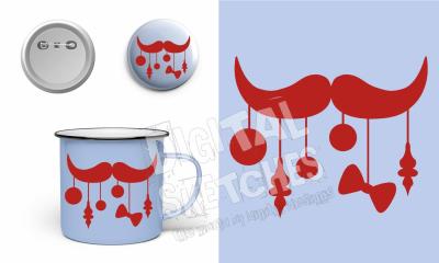 Mustache Cut File Gift Christmas Bells Vector Silhouette