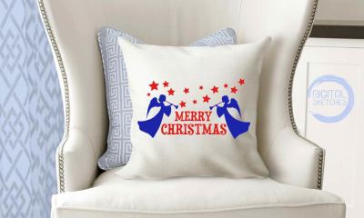Angel Saying Cut File Merry Christmas Stars Vector Silhouette