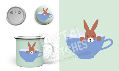 Bunny in a cup Cut File Vector Graphics