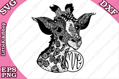 Baby Giraffe Svg, MANDALA GIRAFFE SVG, Monogram Giraffe Svg
