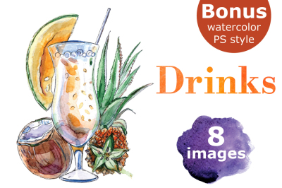 Watercolor drinks vector set
