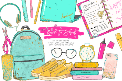 Back to School planner clipart&2C; Watercolor School Clipart