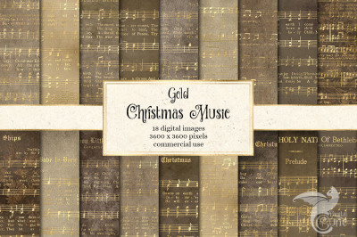 Gold Christmas Music Digital Paper