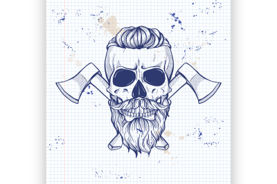 Hand drawn sketch&2C; skull with axes