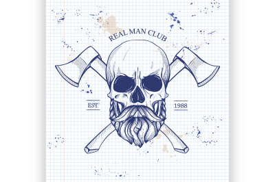 Hand drawn sketch&2C; skull with axes