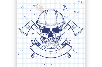 Hand drawn sketch&2C; skull with axes