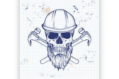 Hand drawn sketch&2C; skull with axes