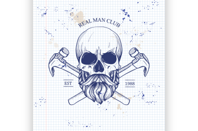 Hand drawn sketch&2C; skull with axes