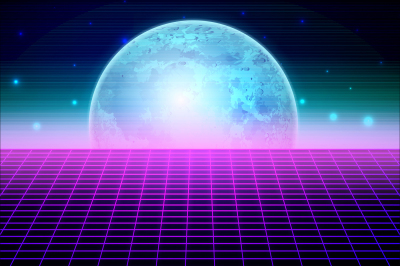 Retro sci fi background with moon