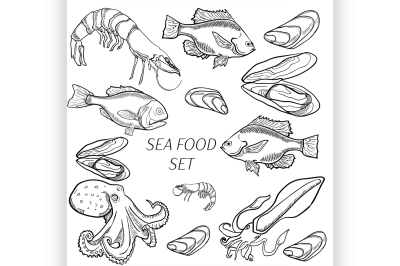 Set of sea food products