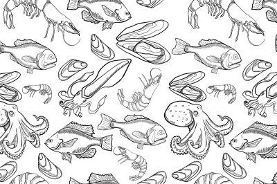 Pattern with set of sea food products