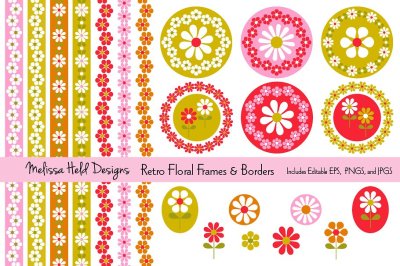 Retro Floral Frames and Borders