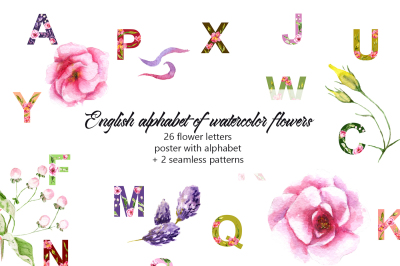 Alphabet of watercolor flowers
