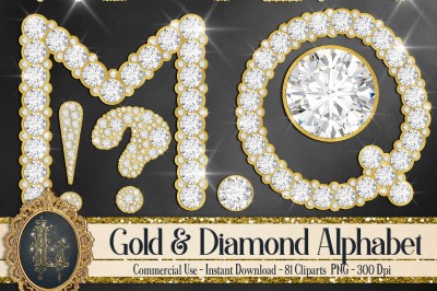 81 Gold and Diamond Alphabet Number Symbol Clip Art Not Font