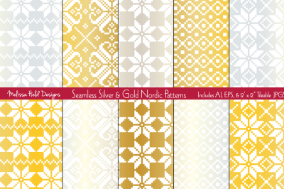 Seamless Silver &amp; Gold Nordic Patterns