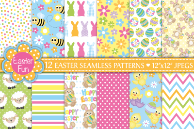 Easter digital papers, Easter patterns, Easter bunny