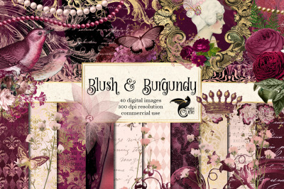 Blush and Burgundy Digital Scrapbook Kit