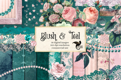 Blush and Teal Digital Scrapbook Kit