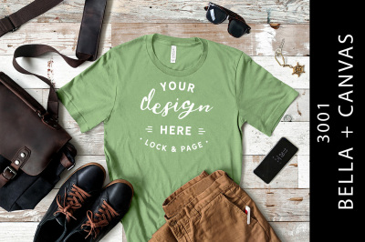 Leaf Male Bella Canvas 3001 T-Shirt Mockup Masculine FlatLay